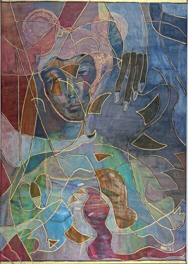 Pittura intitolato "La giovane donna st…" da Mieke Van Os, Opera d'arte originale, Acrilico Montato su Altro pannello rigido