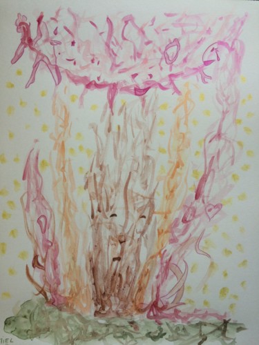 Peinture intitulée "Feu Sacré" par Miel, Œuvre d'art originale, Aquarelle