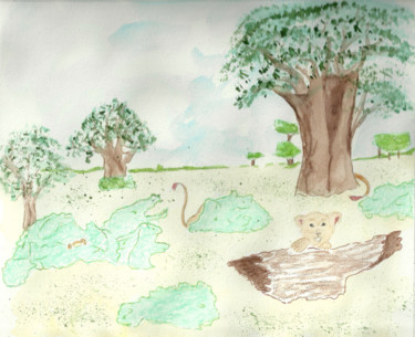 Pintura titulada "savane" por Miel, Obra de arte original, Acuarela
