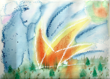 Malerei mit dem Titel "Flamme" von Miel, Original-Kunstwerk, Aquarell