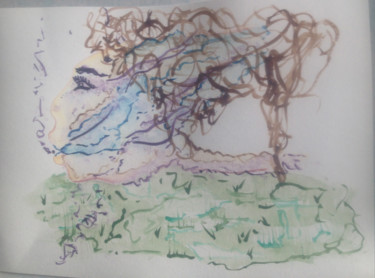 Картина под названием "Dame Nature" - Miel, Подлинное произведение искусства, Акварель