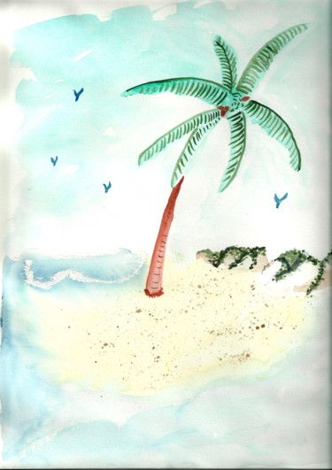 Peinture intitulée "cocotier" par Miel, Œuvre d'art originale, Aquarelle