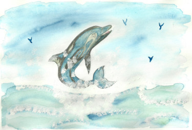Malarstwo zatytułowany „dauphin” autorstwa Miel, Oryginalna praca, Akwarela