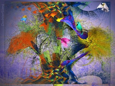 Digitale Kunst mit dem Titel "Vogelboom" von Mies De Graaf, Original-Kunstwerk, 2D digitale Arbeit