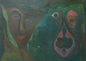 Malerei mit dem Titel "jej usta" von Mieczysław Burda, Original-Kunstwerk