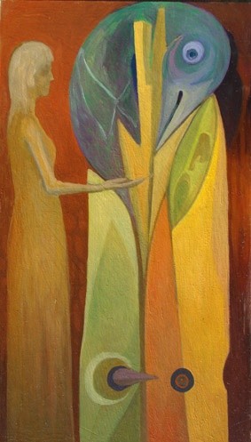 Peinture intitulée "ptak i ty" par Mieczysław Burda, Œuvre d'art originale