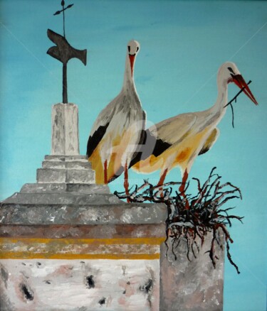 Pintura intitulada "Ninho de cegonhas" por Nas, Obras de arte originais, Acrílico