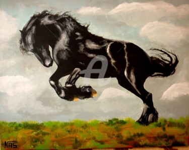 Pintura intitulada "black-hoese-jump" por Nas, Obras de arte originais, Acrílico