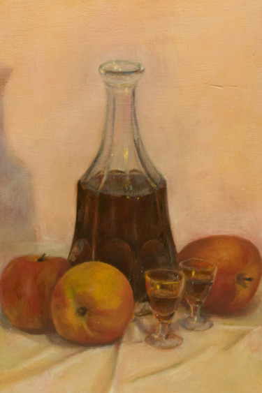 Pittura intitolato "Liqueur and apples" da M Inglezakis, Opera d'arte originale, Olio