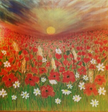 Painting titled "Poppy field by Migl…" by Miglena Kostova, Original Artwork, Acrylic