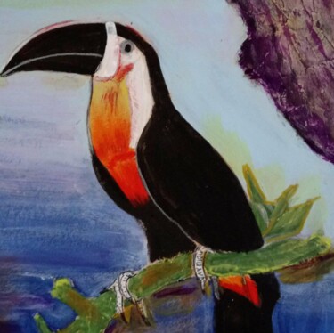 Dessin intitulée "Toucan a atterri su…" par Miglena Kostova, Œuvre d'art originale, Acrylique