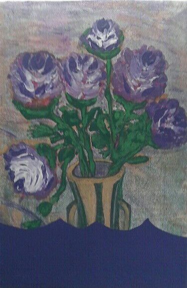 Painting titled "Purple flowers" by Miglena Kostova, Original Artwork, Acrylic