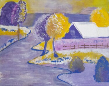 Dibujo titulada "Paysage jaune jaune…" por Miglena Kostova, Obra de arte original, Acrílico