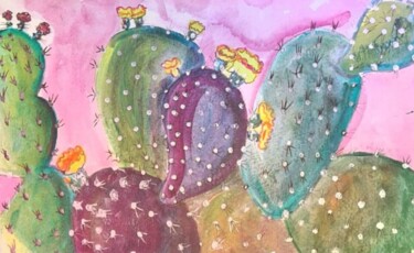 Malerei mit dem Titel "Jardin de cactus" von Miglena Kostova, Original-Kunstwerk, Acryl