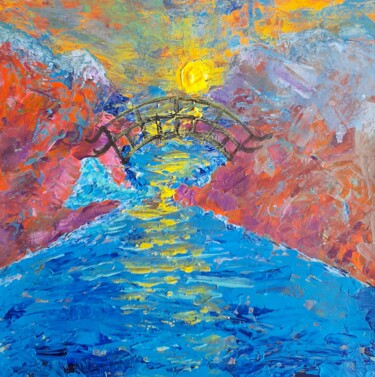 Painting titled "Un pont dans les mo…" by Miglena Kostova, Original Artwork, Acrylic