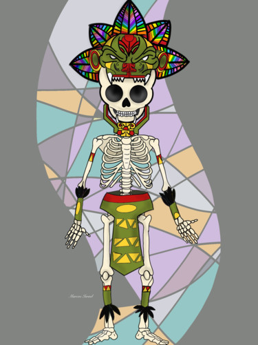 Drawing titled "Muerte prehispánica" by Marcos Israel, Original Artwork, Digital Photography