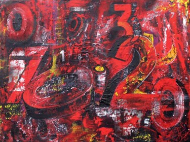 Painting titled "Números Rojos" by Miguel Alarcón Molina, Original Artwork, Acrylic