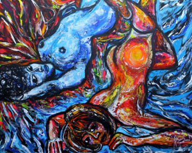 Painting titled "Agua y Fuego" by Miguel Alarcón Molina, Original Artwork, Acrylic