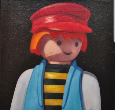 Painting titled "Playmobil marinero" by Miguel Angel García López, Original Artwork, Oil Mounted on Wood Stretcher frame
