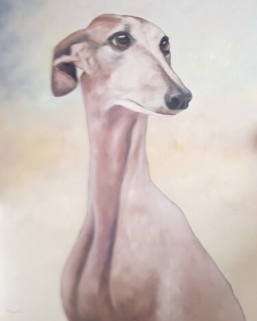 Painting titled "Galgo" by Miguel Angel García López, Original Artwork, Oil Mounted on Wood Stretcher frame