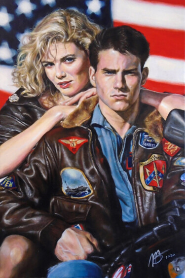 Painting titled "top-gun idolos del…" by Miguel Angel Garcia, Original Artwork, Oil