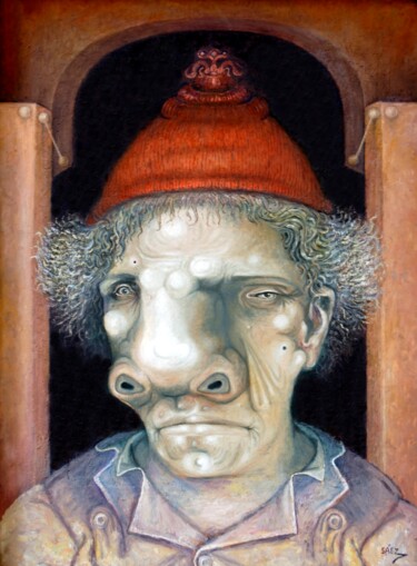 Pintura intitulada "Personaje con gorro" por Miguel Ángel Sáez, Obras de arte originais, Óleo