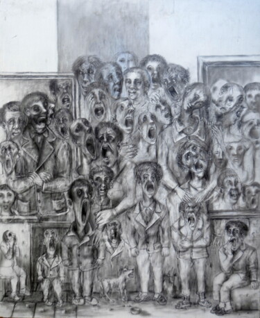 Malerei mit dem Titel "La Protesta" von Miguel Ángel Sáez, Original-Kunstwerk, Graphit
