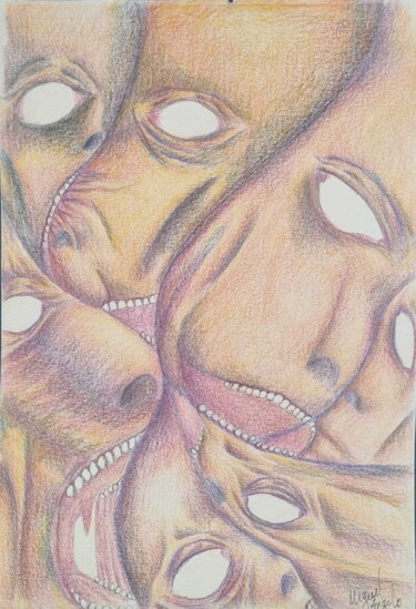 Dessin intitulée "turbilhão de rostos" par Miguel Ângelo Ferreira, Œuvre d'art originale, Crayon