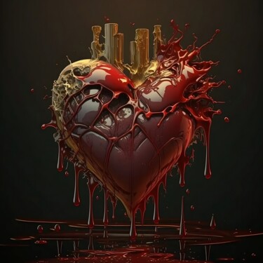 Digitale Kunst getiteld "BLOOD HEART" door Miguel Cab, Origineel Kunstwerk, AI gegenereerde afbeelding