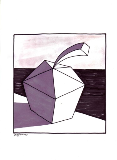 Drawing titled "CUBIST APPLE 1/6" by Miguel Esquivel Kuello, Original Artwork, Ink