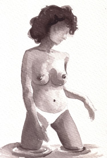Painting titled "NUDE IN THE WATER" by Miguel Esquivel Kuello, Original Artwork, Ink