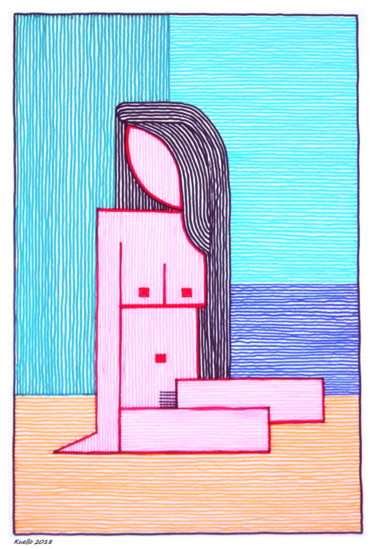 Painting titled "TECHNICOLOR GIRL" by Miguel Esquivel Kuello, Original Artwork, Marker