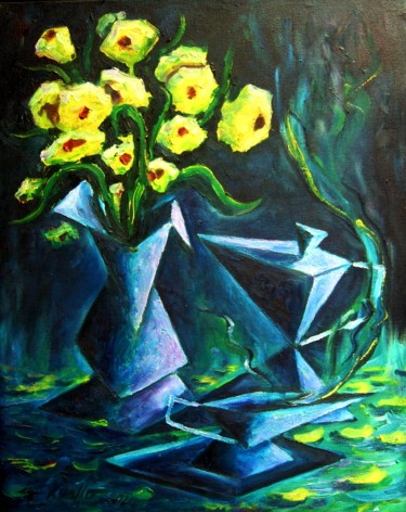 Painting titled "AZUL CUBISTA" by Miguel Esquivel Kuello, Original Artwork, Oil
