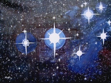 Collages getiteld "PLEYADES" door Miguel Esquivel Kuello, Origineel Kunstwerk, Olie