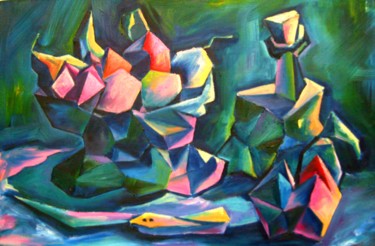 Painting titled "VERDE AL CUBO" by Miguel Esquivel Kuello, Original Artwork, Oil