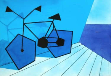 Painting titled "BICICLETA CUBISTA" by Miguel Esquivel Kuello, Original Artwork, Oil