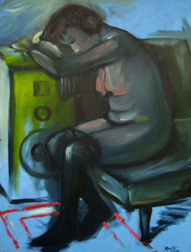 제목이 "DESNUDO CON BAFLE"인 미술작품 Miguel Esquivel Kuello로, 원작, 기름 목재 패널에 장착됨