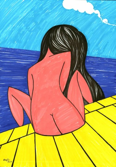 Painting titled "BAMBERGIRL ON THE B…" by Miguel Esquivel Kuello, Original Artwork, Ink