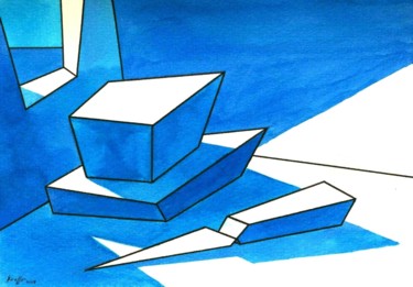 Malerei mit dem Titel "PLANCHE IN BLUE" von Miguel Esquivel Kuello, Original-Kunstwerk, Tinte