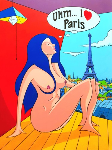 Картина под названием "I love Paris" - Miguel Esquivel Kuello, Подлинное произведение искусства, Масло