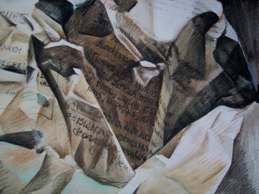 Painting titled "NEWSPAPER MEDIA MIX…" by Miguel Esquivel Kuello, Original Artwork, Oil