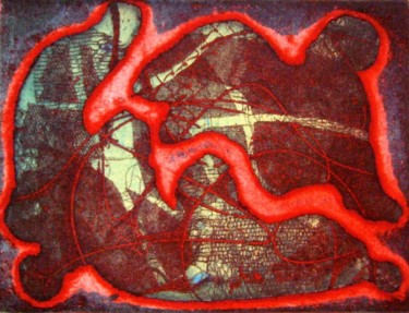 Gravures & estampes intitulée "RED NUDE ABSTRACT (…" par Miguel Esquivel Kuello, Œuvre d'art originale, Gravure