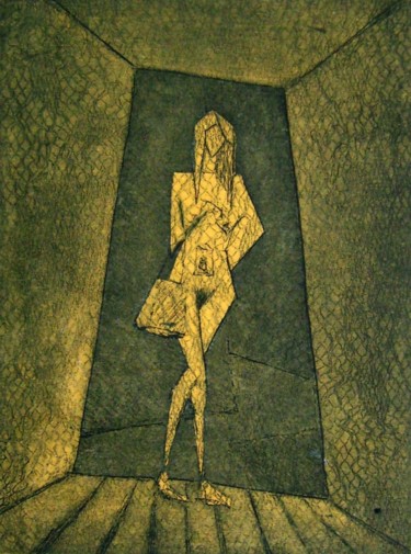 Gravures & estampes intitulée "YELLOW WOMAN IN THE…" par Miguel Esquivel Kuello, Œuvre d'art originale, Eau-forte