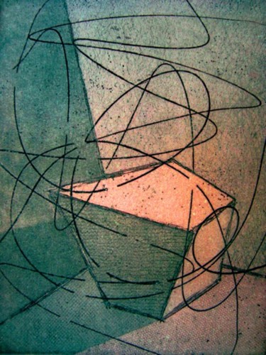 Printmaking titled "PINK CUBE & LACE (7…" by Miguel Esquivel Kuello, Original Artwork, Etching