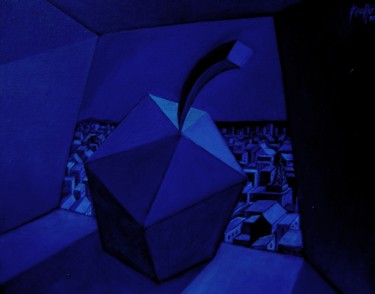 Картина под названием "APPLE AND BLUE NIGHT" - Miguel Esquivel Kuello, Подлинное произведение искусства, Масло