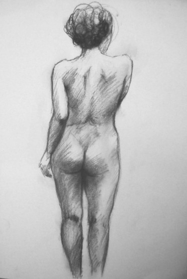 Drawing titled "WOMAN NUDE BACKWARD" by Miguel Esquivel Kuello, Original Artwork, Charcoal