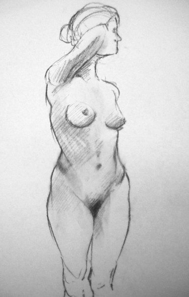 Σχέδιο με τίτλο "WOMAN FACING RIGHT" από Miguel Esquivel Kuello, Αυθεντικά έργα τέχνης, Κάρβουνο