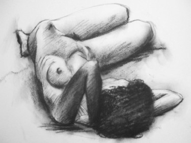 Drawing titled "WOMAN LYING" by Miguel Esquivel Kuello, Original Artwork, Charcoal