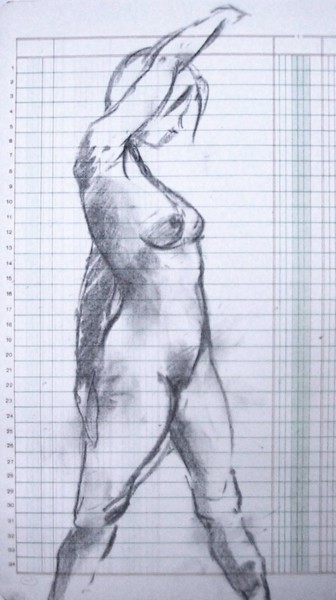 Drawing titled "ACCOUNTANT GIRL 3" by Miguel Esquivel Kuello, Original Artwork, Charcoal