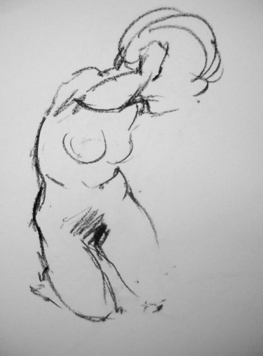 Disegno intitolato "GIRL ON HER KNEES" da Miguel Esquivel Kuello, Opera d'arte originale, Carbone